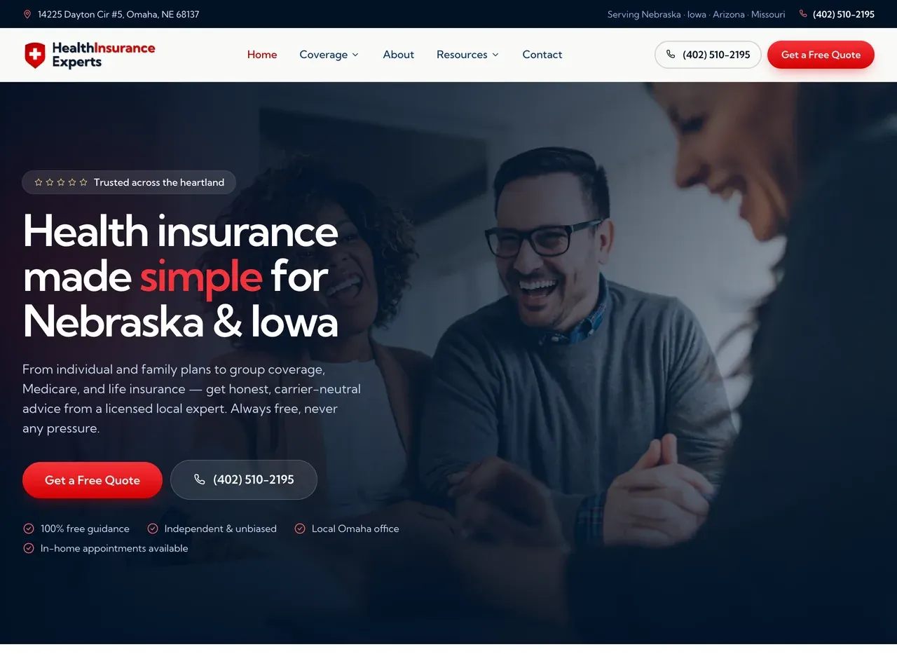 Health Insurance Experts website rebuilt by BDX Omaha