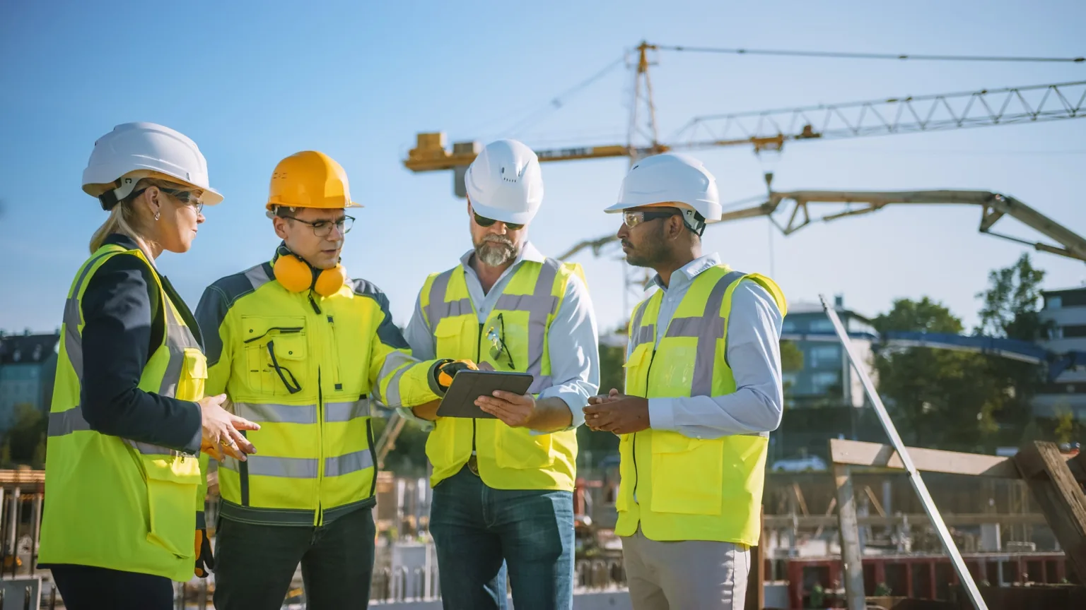 Construction team jobsite meeting in Omaha — local SEO for Omaha contractors helps teams win more local work