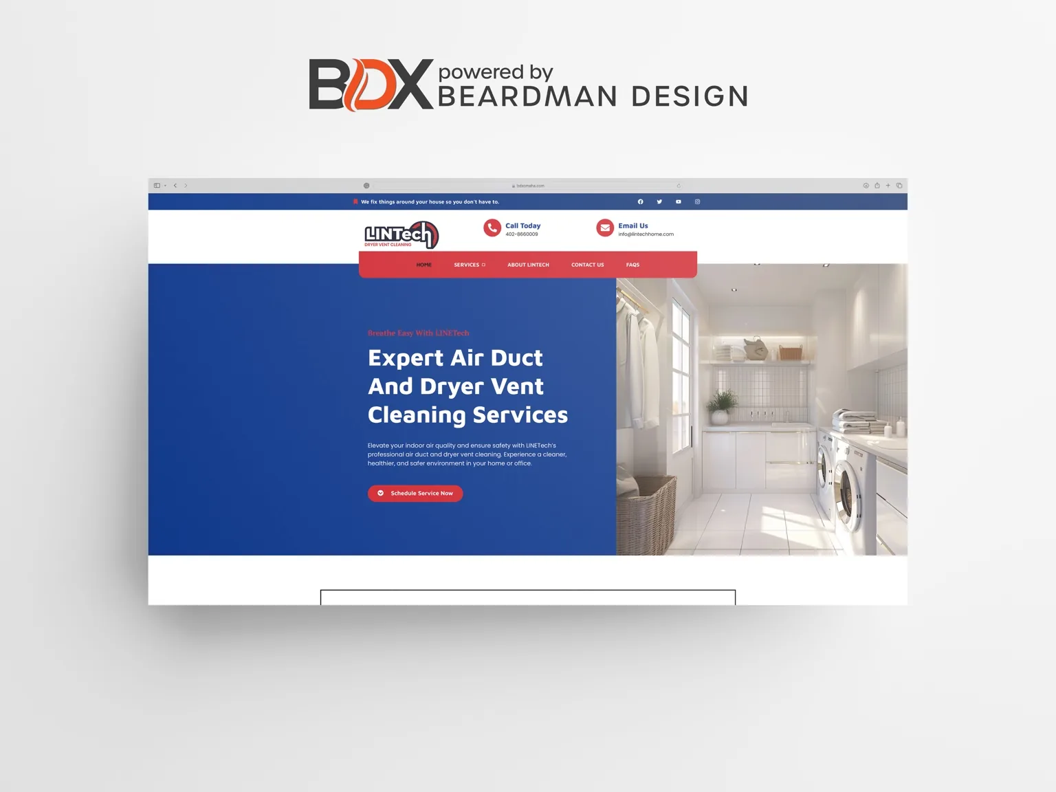 Lintech Air Duct and Dryer Vent Cleaning website — small business web design services by BDX Omaha