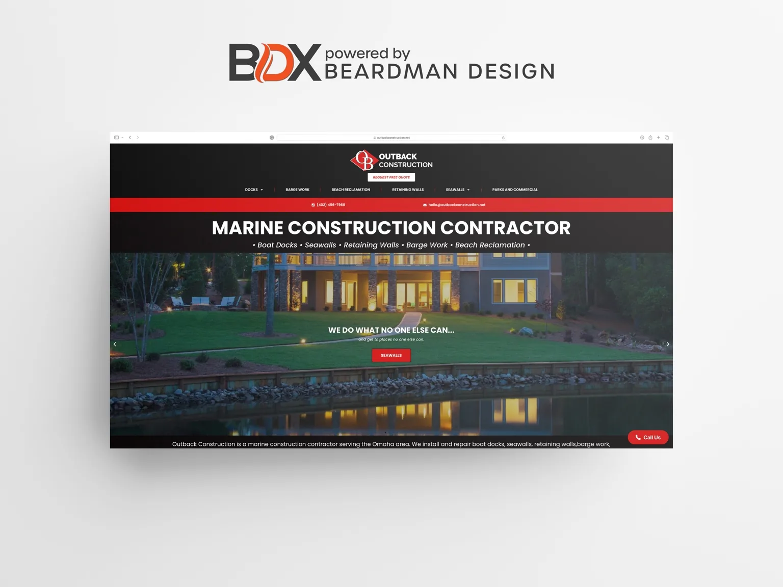 Outback Construction marine contractor website — custom WordPress web design by BDX Omaha agency