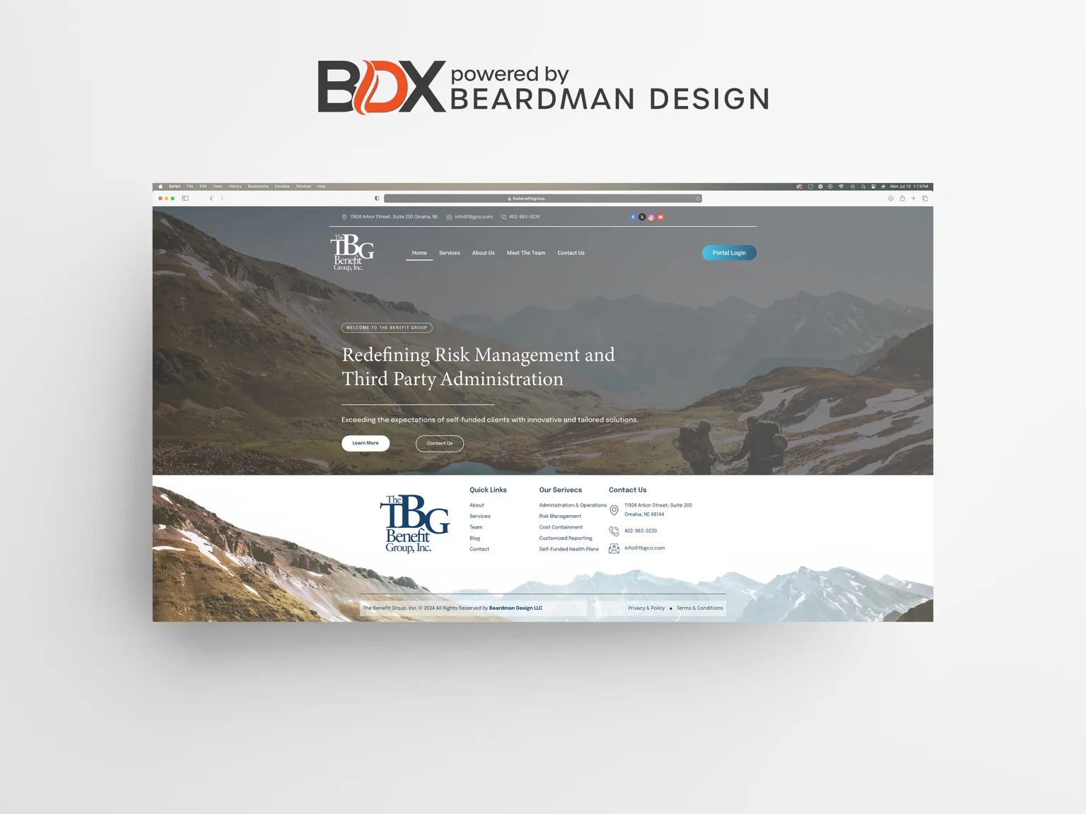 Custom web design for The Benefit Group risk management company — built by Omaha web design company BDX Omaha