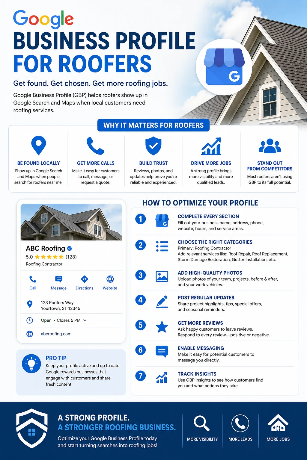 Optimized Google Business Profile for a roofing company
